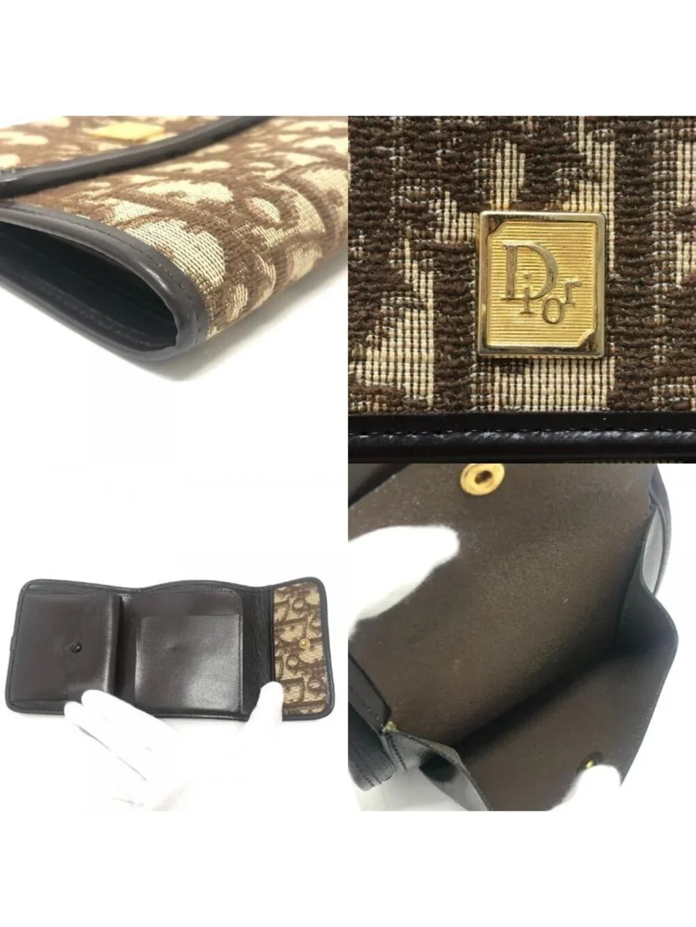 Dior Trifold Wallet Trotter Pattern Canvas Brown